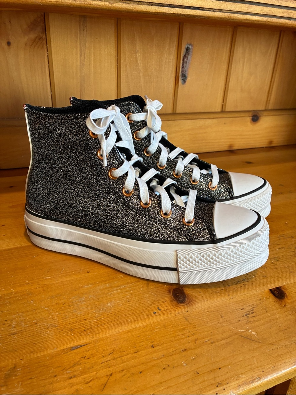 Converse Chuck Taylor All Star Black Glitter Platform Sneakers Size 7